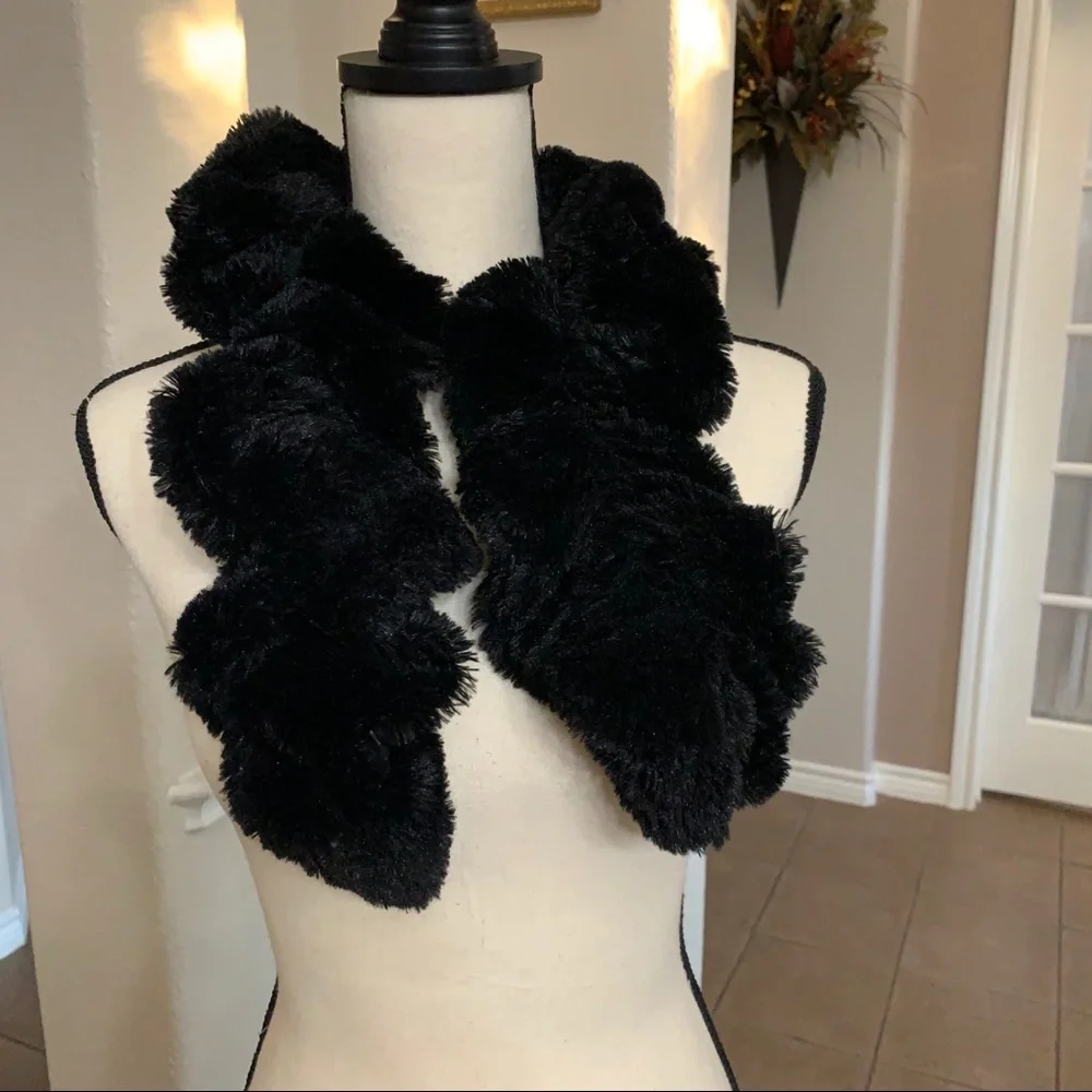 Super soft black faux fur scarf
